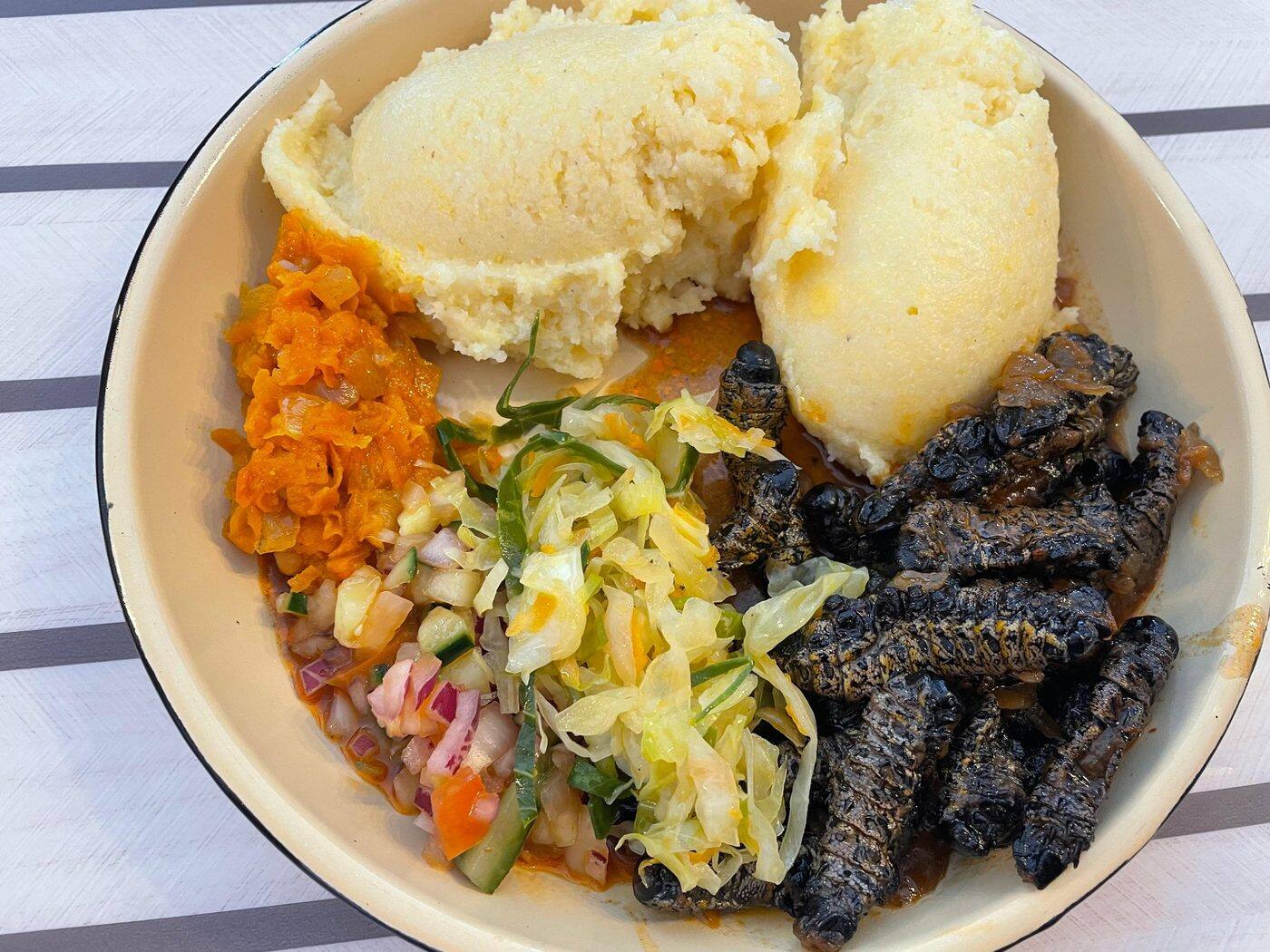 Mopane Worms & Pap at AJ's Kitchen Pretoria